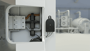 Pressac wireless CT clamp measuring AC from three cables, installed at the manufacturing site