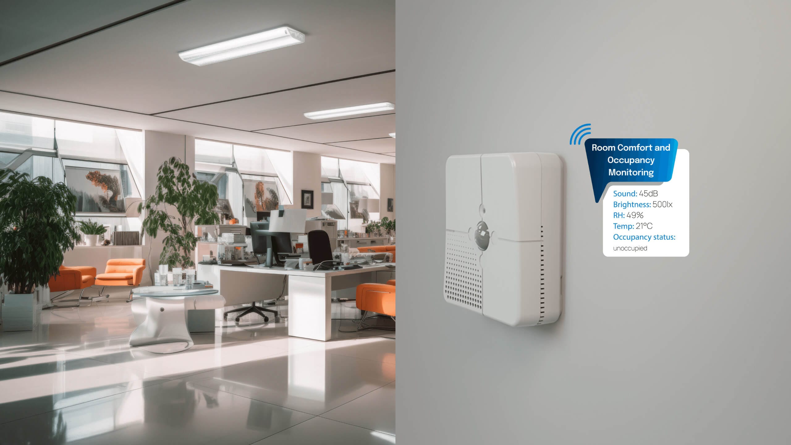 Office with room conditions sensor